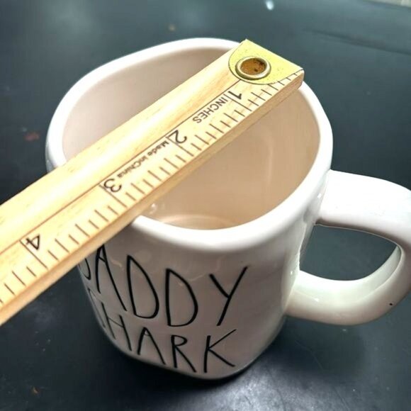 Rae Dunn Daddy Shark Mug With Shark Lid 4.5" X 3.5" Ceramic White & Blue - Picture 5 of 7